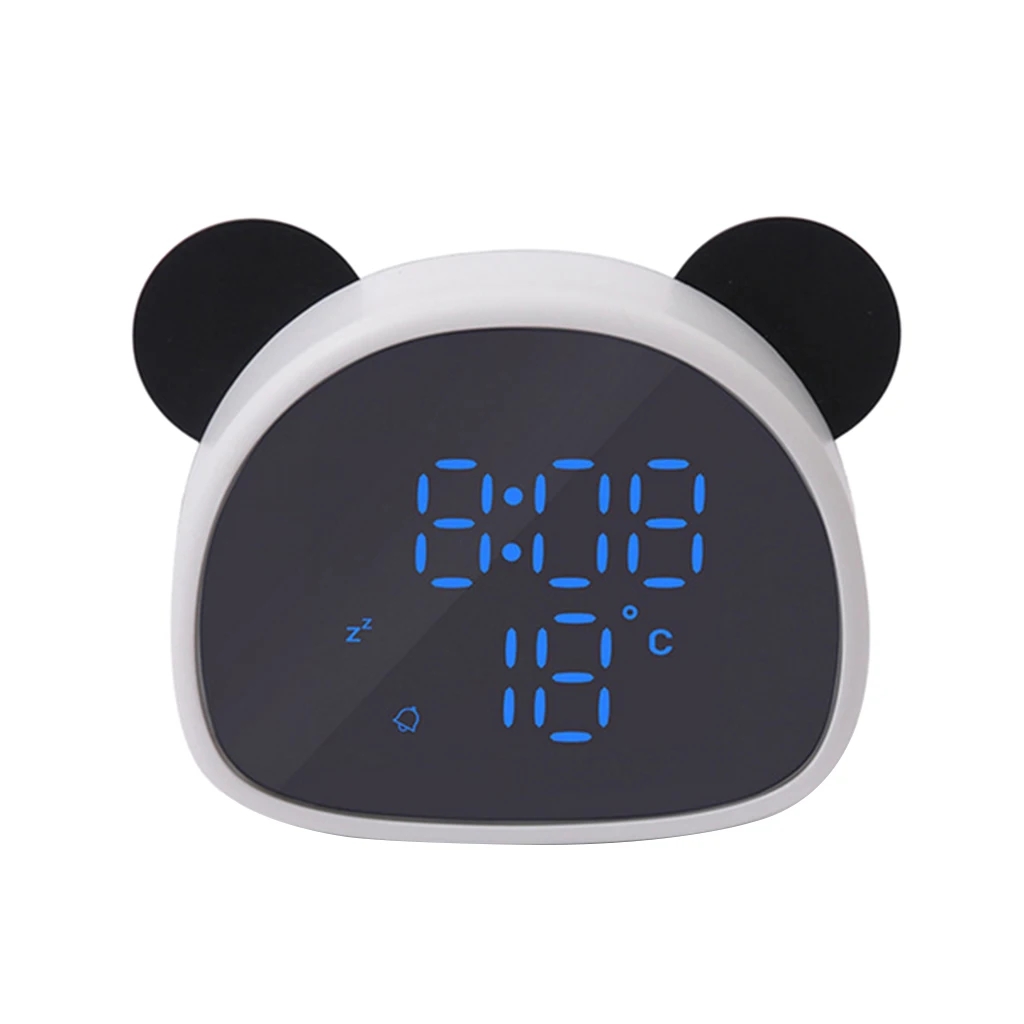 Panda Shape Digital Alarm Clock Portable Mirror Display Temperature Time for Children Kids, LED Digital Display Clock