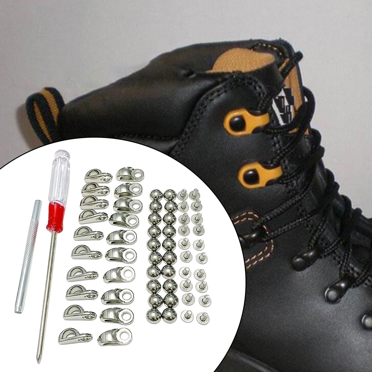 Fashion Shoe Lace Hooks DIY with Screwdriver Puncher Repair Buckles for Camping Shoes Mountaineering Shoes Outdoor Tools Parts